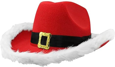 Generisch Weihnachtsmann-Cowboyhut, Unisex-Cowboyhut für Männer und Frauen, Feder-Cowboyhut, Cowboy-Kostüm-Zubehör, Weihnachtsmann-Kostüm-Zubehör für Weihnachten, Western-Cowboy-Kostüm
