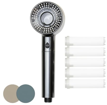 VENTEO - Pommeau De Douche Haute Pression + Cartouche x5 | Pommeau De Douche Anti Calcaire | Pommeau De Douche Filtrant Avec Bouton Pression | Équipement Sanitaire Salle De Bain | Couleur Aléatoire