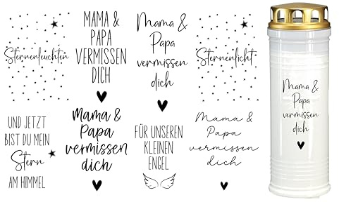 Fräulein Lotti | Wasserschiebefolie fuer Grabkerzen - Thema: Sternenkinder| Tattoofolie | schwarz DIN A5