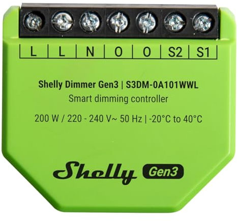 Shelly Dimmer Gen3, WiFi Smart Dimmer, Home Automation, Dimmable Lights, LED Strips, No Neutral Required, Smart Schedules, No Hub Required, Nigth Mode, iOS & Android