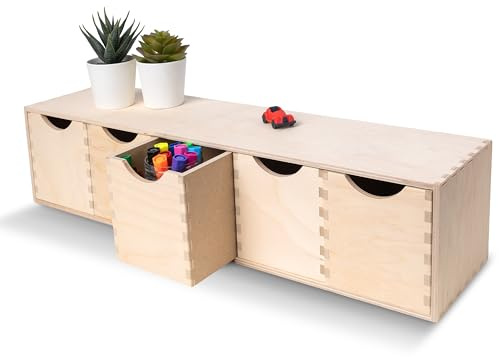 Creative Deco Schubladenbox Schubladenelement 5 Schubladen | 57x13x13 cm | (+/- 1 cm) | Mini-Kommode für Kleinigkeiten aus Birken-Sperrholz | Ordnungssystem für Lagerung Decoupage & Dekoration
