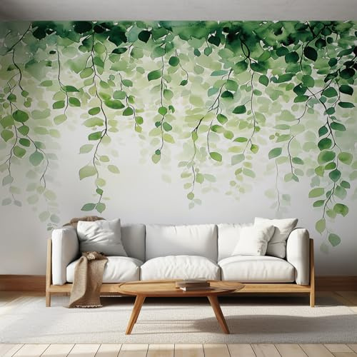 NOGAWA Papier Peint Motif Feuille Verte, 3D Panoramique Papier Peint Botanique, Papier Mural Decoratif Pour Salon, Chambre, Tapisserie Murales, Décoration Murale 450x315cm