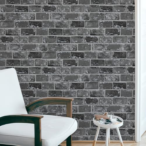 Murgall Selbstklebend Steintapete Schwarz Wasserdicht 3D Steinoptik Tapeten 44x508cm Dekorative Aufkleber Möbel Abziehen Aufkleben Steintapete