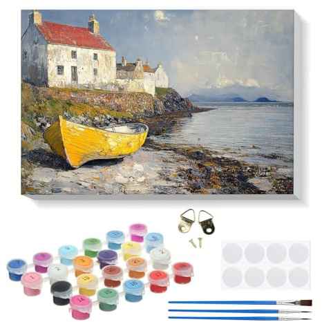 RICUVED Paisaje Pintura por Números para Adultos y Niños 20x30cm - Kit DIY Playa con Marco de Madera, Pinturas al Óleo, Pinceles y Bandas Magnéticas para Decorar Tu Casa