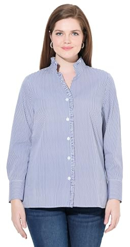 gs1 data protected company 4069787000005 Streifenbluse, Rüschen, Stehkragen, Langarm Camiseta, Morado, 44-46 Mujeres