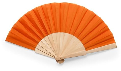 PromotionGift Manueller Handventilator aus Holz mit Polycotton-Gewebe – Orange