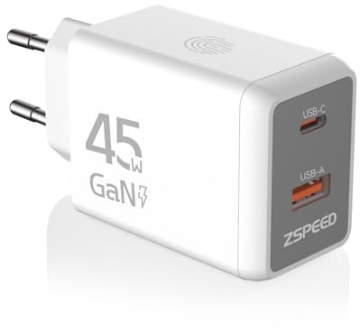 USB C Ladegerät, 2-Port (USB-C + USB-A) 45W GaN Schnellladegerät PD3.0, Fast Charger Adapter für iPhone 17 16 15 14 13 12 11 Pro Max, Netzteil Stecker mit Nachtlicht für iPad, Samsung, Handys
