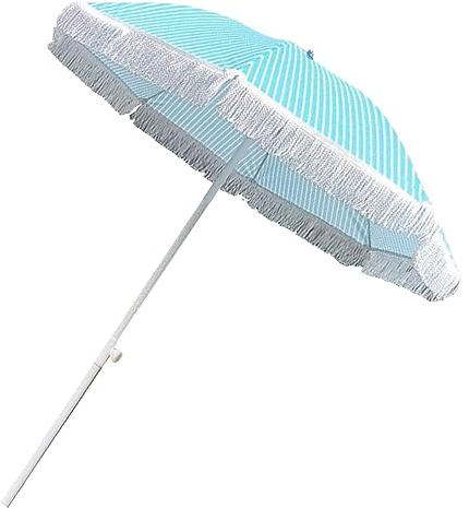 Pink Striped Tassel Parasol Retro Garden Umbrella for Beach Patio Wear resistant Sunscreen Seaside Pool Shading Hawaiian Style with Tassels No Base Included