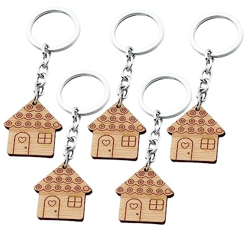 BESPORTBLE Porte-clés En Bois Pendentif Suspendu Décor De Clé Maison De Cœur Lot De 5 Pièces Accessoire Clé Présent Polyvalent