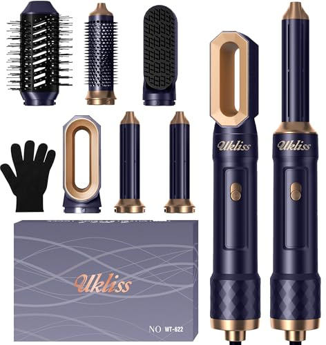 UKLISS Hair Styler 6 in 1, Haartrockner & Haarstyler Set mit Automatisch Wrap Lockenbürste, Thermal brush, Rundbürstenföhn, Warmluftbürste, Hair Dryer, Gesckenke für Frauen Haar Styling
