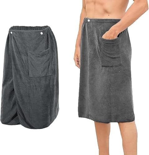 VOSSOT Saunahandtuch – 70×140 cm Grausaunakilt Herren, Weiches Mikrofaser Saunatuch Herren, Verstellbarer Bund mit Tasche, Schnell Trocknend Sauna Handtuch Männer Für Fitness, Dusche, Spa, Strand