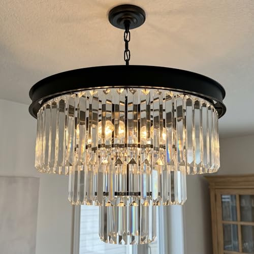 Kronleuchter Kristall - Kronleuchter Modern - Kronleuchter Schwarz Ø 50 cm | Kronleuchter Kristall Schwarz für Wohnzimmer, Kücheninseln & Flure, passend für Dimm- und Farbtemperaturschalter.