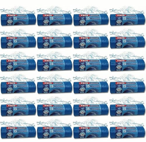 FRIO Aroma – 360 sacs poubelle parfumés 30 L, 24x15 unités, bleu | Parfum Fraîcheur Marine | 52x58 cm | Sacs solides petits pour cuisine et tri sélectif