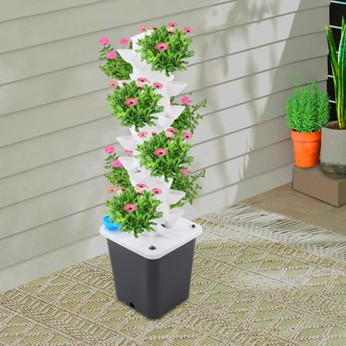 MooBeey Torre idroponica a 7 livelli, 35 fori, sistema di coltivazione idroponica da giardino, sistema di coltivazione senza terra, torre verticale per piante, frutta e verdura (grigio)