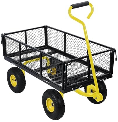 Geländegängiger Gartenwagen, 300 Kg Tragkraft, Abnehmbare Seitenwände Aus Netzgewebe Und Pannensichere Reifen, Flexibler Griff, Robuste Ausführung