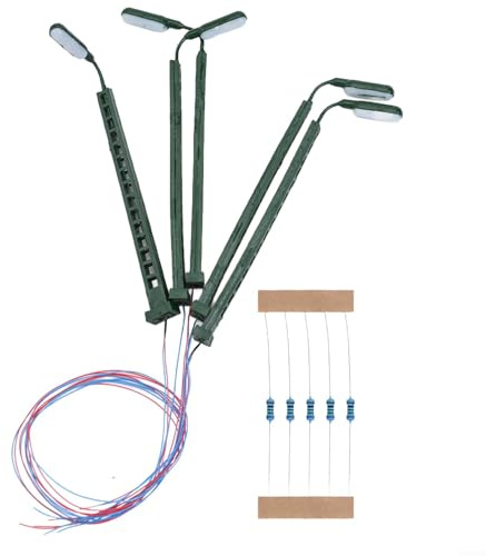 LatoYard 5-teiliges Modellbahn-Beleuchtungsset (Spur N) mit LEDs und Gittermast, inklusive Verkabelung und Widerständen für 3V Wechsel- oder Gleichstrom.