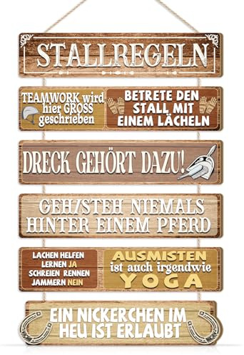 ANHUIB Stallregeln Schild Lustiges Pferde Schild mit Aufhängeseil Rustikale Stall Dekoration Ideal als Geschenk für Reiterin Reiter und Pferdeliebhaber Türschild für Reitstall Stalltor und Reiterraum