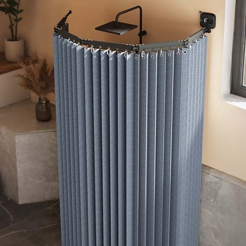 YWQJL Faltbarer Duschvorhang Duschvorhangstange Ohne Bohren Duschvorhänge Wasserdichter Anti Schimmel Raumteiler Vorhang Duschvorhang Eckdusche Mit Stange(#3,3 Folds/150x200cm)