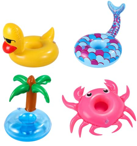 CUZKC Portavasos Hinchables Piscina 4 Piezas, Flotadores de Bebidas Coloridos, Soporte Latas y Vasos para Fiesta Piscina, Playa, Jardín, Baño y Accesorios Verano