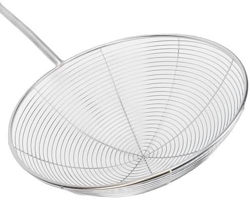 Brrnoo Ragno Colino Skimmer Mestolo Maglia Fine Acciaio Inossidabile con Manico in Legno per Friggere Tagliatelle Pasta Filtrare Olio Acqua