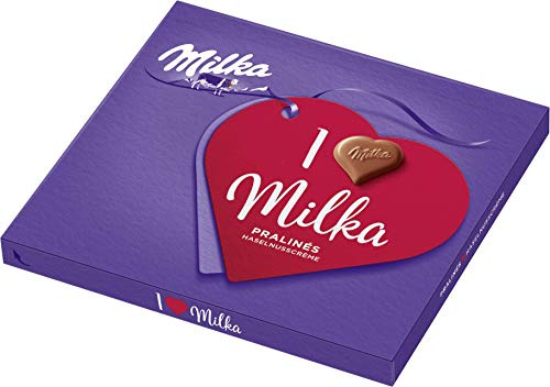 Milka I Love Milka Nuss-Nougat Pralinen, 110 g (5er-Pack) | Pralinen aus Nuss-Nougat-Crème umhüllt von zarter Alpenmilch Schokolade