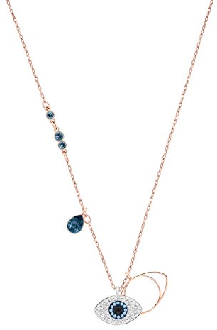 Swarovski Pendente da donna collezione duo. Pendente con placcatura di diversi colori. Gioiello due elementi a occhio: uno in cristallo azzurro, nero e pavé di clear crystal e l'altro in met