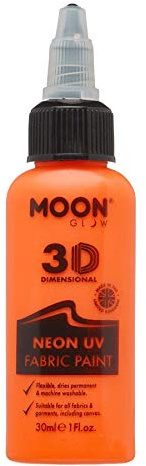Moon Glow, Neon-UV-3D-Stofffarbe, Textilfarbe für Kleidung, T-Shirts, Taschen, Schuhe und Leinwand (Intensives Orange, 30 ml (1er-Pack))