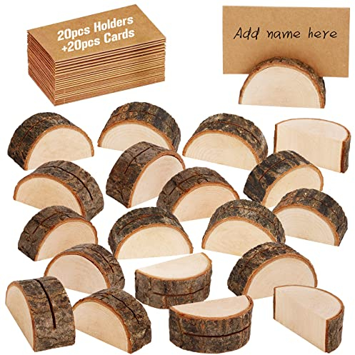 X-BLTU 20Stück Tischkarte Inhaber Holz Kartenhalter Hochzeit Platzkartenhalter Memohalter Sitzkartenhalter Tischnummernhalter für Hochzeit (20 Halter + 20 Kraftpapier)