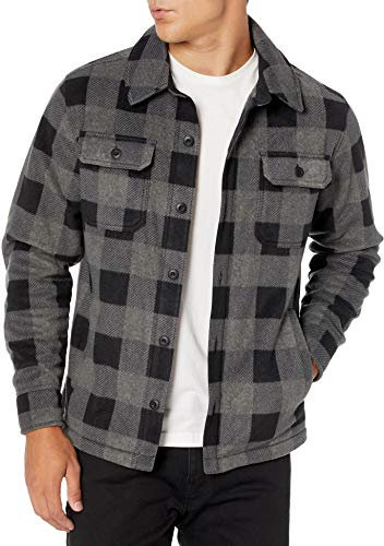 Amazon Essentials Giacca Camicia Invernale in Pile Polare a Maniche Lunghe Uomo, Nero Carbone Buffalo Plaid, L