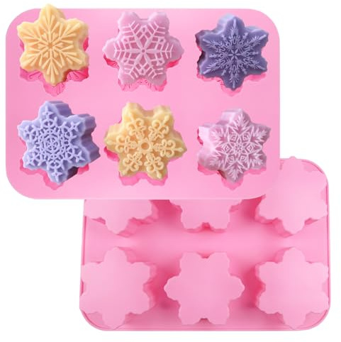 JasCherry Silikonformen für Weihnachten, 6 Hohlraum 3D Schneeflocke geformt, Bonbon Schokoladenformen, Motivbackformen, für Kuchen Pudding Kuchen Seife Muffin