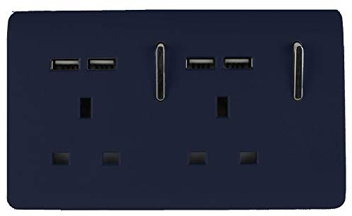 Trendi 2 Gang Artistic Modern Glossy 13 Amp 4x2.1mA USB Switched Plug Socket Navy (4 Pack)