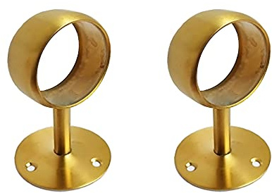 NELXULAS Golden Brushed Stainless Steel Heavy Duty Closet Rod,Curtain Rod End Supports Socket, Flange Rod Holder Closet Pole with Matching Screws (2 INCH)