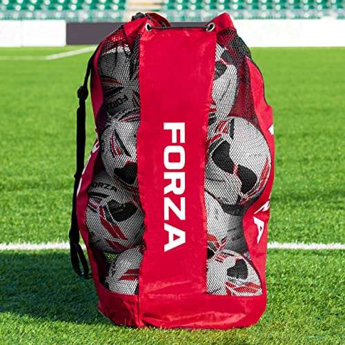 FORZA Borsa Portapalloni | Sacca Multisport per trasportare Palloni | Borsone con Chiusura a Coulisse per Calcio,Basketball,Netball,Pallavolo | 5 Opzioni di Colore | capacità 12 palloni (Rosso)