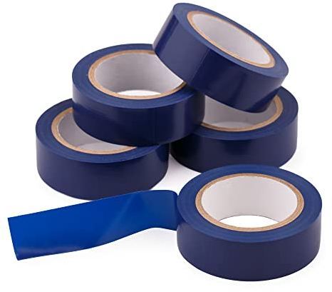 MIVOS Cinta Aislante de PVC para Aislamiento Eléctrico 19 mm x 10 m, Azul/Cinta Aislante Eléctrica Impermeable/Paquete de 5 / Cinta Protectora para Cables y Alambres