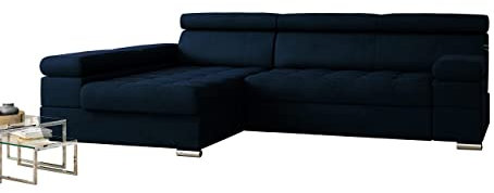 Möbel48 Paulo Ecksofa mit Schlaffunktion, großes Sofa, Ecksofa mit Bettkasten, Ecksofa in L-Form (Links Ottomane, hochwertiger Stoff) (Marineblau), 260 x 162