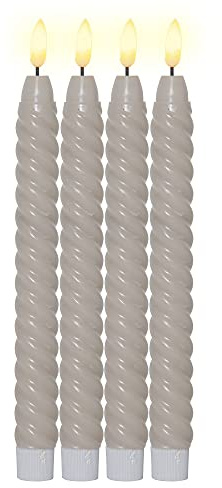 LED und Kerzen mit Timerfunktion | Beige Stabkerzen | flackernde Flamme | LED Kerze mit Timer | Kerzen Deko | gedrehte Stabkerzen | 4er Set