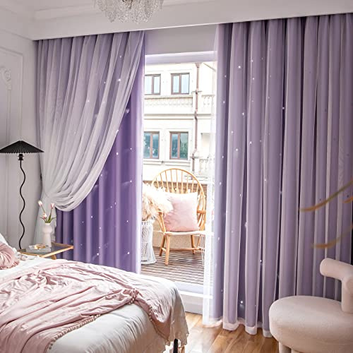 Loyala Sternenvorhänge Verdunkelungsvorhänge für Schlafzimmer, doppellagige Vorhänge, Kindervorhänge, niedliche Vorhänge, Kinder-Verdunkelungsvorhänge, Vorhänge, lila Vorhänge, 132x213 cm
