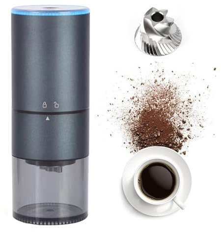 Molinillo de café eléctrico portátil, compacto y automático, molinillo de granos de café con ajuste de molienda múltiple, recargable por USB, cepillo de limpieza incluido (azul)
