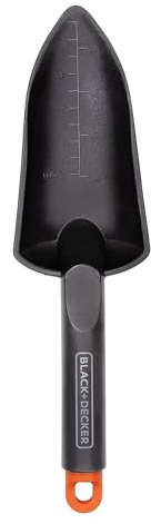 BLACK+DECKER Pala da giardino – con indicazione delle dimensioni – Paletta 30,5 cm – Polipropilene – Nero/Arancione
