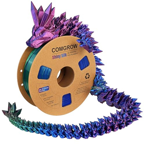 Comgrow Tri-Colors Silk PLA 3D Printer Filament, Rainbow PLA Filament 1.75mm, Dimensional Accuracy +/- 0.02 mm, 1KG Spool, Coextrusion 3D Filament with Shiny Silk Red-Blue-Green