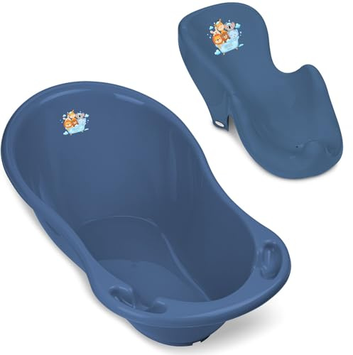 Baby Badewanne mit Baby badewannensitz 2 Set - TÜV Rheinland zertifiziert! - Babybadewanne Neugeborene ab 0 bis 24 Monate mit Stöpsel + Baby badewannensitz mit Anti Rutsch Beschichtung!