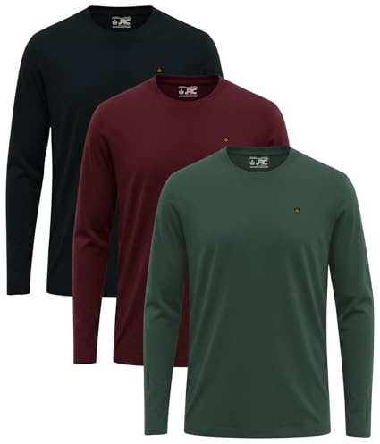 JRC Pack of 3, 4 Mens Long/Short Sleeve Crewneck T-Shirts, Casual Round Neck Tops for Walking, Workout, Running & Casual Outings