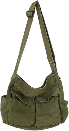 YXQSED Bolso bandolera de lona para mujer, bolso grande de mensajero, bolso de hombro de viaje, multibolsillo Verde