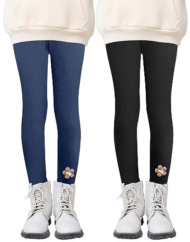 Maeau 2-pack varma leggings för flickor, barn, vinterbyxor, fleecefodrade tjocka byxor, termobyxor, bomullsleggings, fodrade höst 3–13 år/100–160 cm, 20, 140