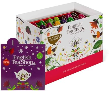 ETS - BIO Tee Adventskalender 2025 Christmas Countdown weiß | Weihnachtskalender mit 24 Bio Tee Sorten | Perfekter Büro Adventskalender oder Geschenk