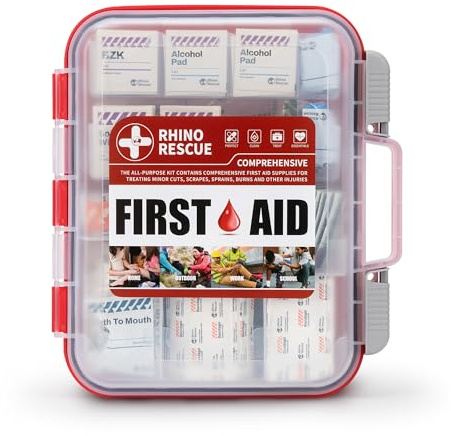 RHINO RESCUE 371 Pieces OSHA All-Purpose First Aid Kit, 100-Person Home & Office Professional Medical Supplies, Ideal for Emergency, School, Business