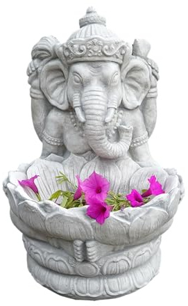 gartendekoparadies.de Figur des göttlichen Ganesha mit Schale (Grau), Steinfigur, H. 34 cm, 11 kg, Grau, frostsicher aus Steinguss für Außenbereich