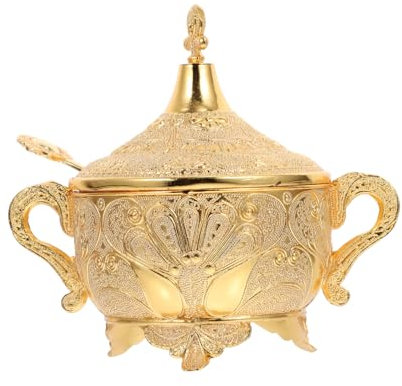 Ciieeo Zinc Alloy Seasoning Jar and Spice Holder, Carved Gold Kitchen Storage Container, Multifunctional Condiment Box for Home Cooking and Dining Use