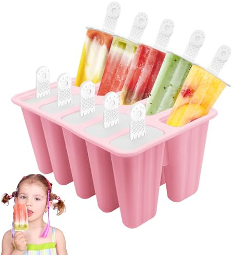 Horuili® Moldes para Helados de Silicona, Moldes Para Paletas, 10 Creativos Moldes Caseros de Silicona para Polos, Reutilizable, Fácil de Desmoldar para Paletas y Helados Caseros (rosa)