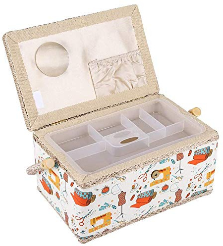 Sewing Basket Large Sewing Boxes With Compartments Sewing Storage Organiser Fabric Box Storage Box Floral Printed Accessories Kit Cute Cartoon Style Storing Needle Sewing Household